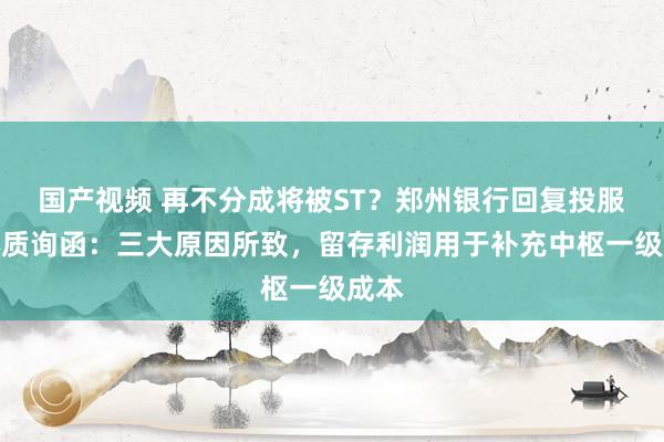 国产视频 再不分成将被ST？郑州银行回复投服中心质询函：三大原因所致，留存利润用于补充中枢一级成本